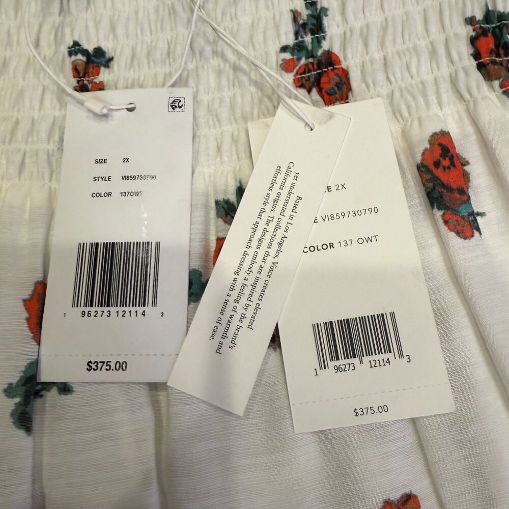 NWT Vince Ikat Floral Smocked Midi Skirt 2X Plus in Optic White - Picture 2 of 14
